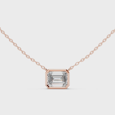 Minimal emerald cut solitaire diamond pendant in gold with lab grown diamond by Signora Jewels