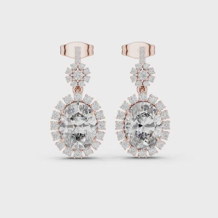 Oval halo lab grown diamond drop earrings in gold by Signora Jewels