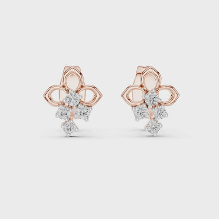 Floral diamond stud earrings in gold with round lab grown diamonds