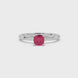 Red cushion cut solitaire gemstone ring with accent diamonds in rose gold four prong setting