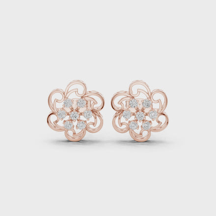 Floral diamond stud earrings in gold by Signora Jewels