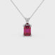 Emerald cut red gemstone solitaire pendant in white gold four prong setting