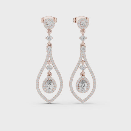 Pear halo lab grown diamond drop earrings in gold by Signora Jewels