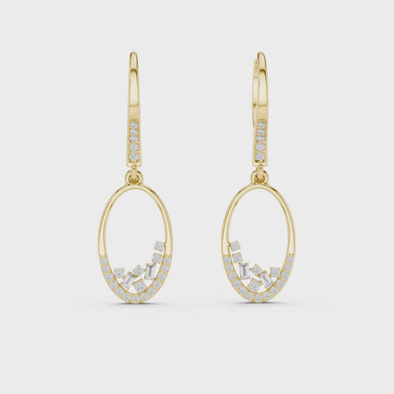 Gold diamond oval drop earrings for women