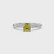 Yellow cushion cut solitaire gemstone ring with accent diamonds in rose gold four prong setting