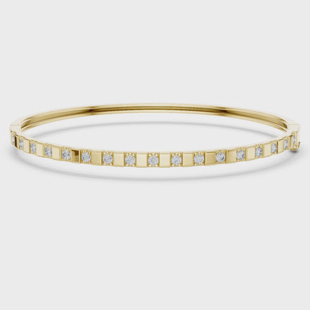 Minimal round diamond bangle bracelet in gold with delicate lab grown diamonds by Signora Jewels