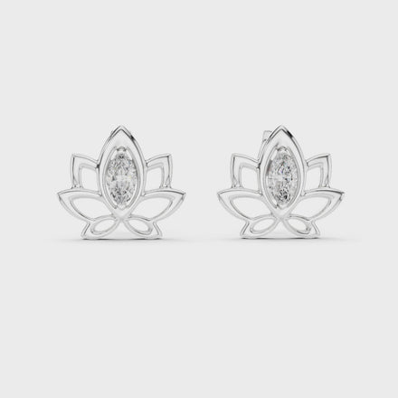 Lotus pink stone stud earrings in gold with marquise cut center stone
