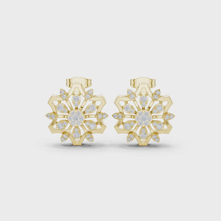 Floral diamond statement earrings in gold with lab grown diamonds by Signora Jewels