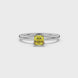 Yellow Asscher cut gemstone solitaire ring in gold featuring a refined six-prong basket setting