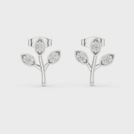 Diamond leaf branch stud earrings in gold by Signora Jewels