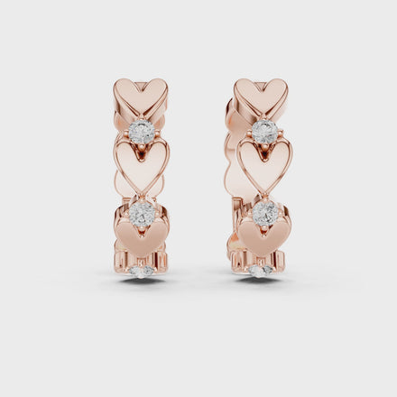 Gold heart diamond hoop earrings for women