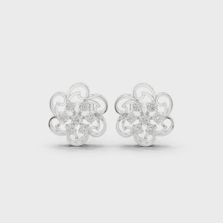 Floral diamond stud earrings in gold by Signora Jewels