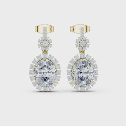 Oval halo lab grown diamond drop earrings in gold by Signora Jewels