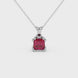 Red Asscher cut gemstone pendant in gold featuring a crown-inspired eight-prong solitaire setting