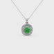 Green cushion cut gemstone double halo pendant in rose gold