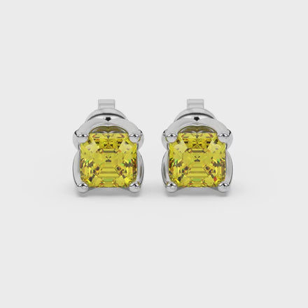 Yellow Asscher cut floral stud earrings in gold featuring 5.00 MM gemstones in a sculpted four-prong bloom setting