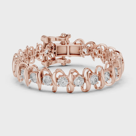 Bold link style lab grown diamond bracelet with large round cut diamonds in yellow white and rose gold
