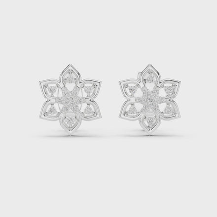 Snowflake diamond stud earrings in gold with round lab grown diamonds