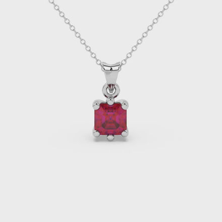 Asscher cut colored gemstone pendant in gold with secure six-prong solitaire setting
