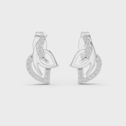 Curved diamond stud earrings in gold with round lab grown diamonds