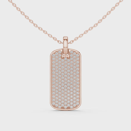 Pavé diamond rectangle dog tag pendant in gold with lab grown diamonds by Signora Jewels