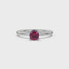 Red cushion cut solitaire gemstone ring in white gold four-prong setting
