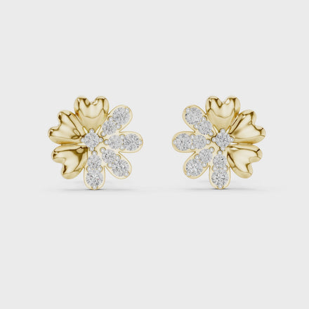 Flower diamond stud earrings in gold with round lab grown diamonds