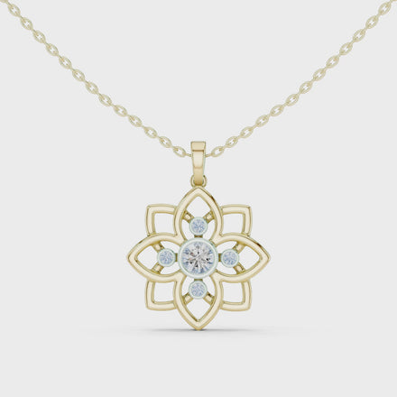Floral diamond pendant in gold with lab grown diamonds by Signora Jewels