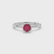 Asscher cut solitaire ring featuring a rich red gemstone secured in a six-prong crown setting crafted in gold
