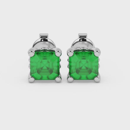 Asscher cut solitaire stud earrings in gold featuring 5.00 MM square gemstones in a classic four-prong setting