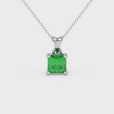 Green Asscher cut solitaire pendant in gold featuring a 5.00 MM gemstone in a four-prong basket setting