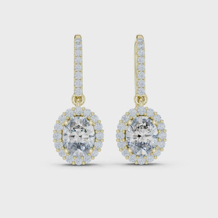 Oval halo lab grown diamond drop earrings in gold by Signora Jewels