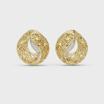 Diamond dome stud earrings in gold with pavé diamonds