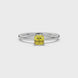Yellow Asscher cut solitaire ring in gold featuring a 5.00 MM gemstone in a classic four-prong cathedral setting