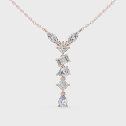 Mixed shape diamond drop pendant in gold with marquise, pear, emerald and princess cut lab grown diamonds by Signora Jewels