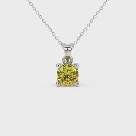 Yellow cushion cut solitaire gemstone pendant in rose gold four-prong setting