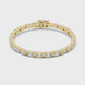 Emerald cut lab grown diamond tennis bracelet in yellow gold white gold and rose gold with sleek modern diamond layout