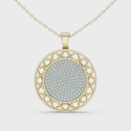 Round diamond medallion pendant in gold with lab grown diamonds by Signora Jewels