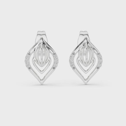 Diamond leaf stud earrings in gold with pavé diamonds