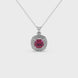 Red cushion cut gemstone double halo pendant in rose gold