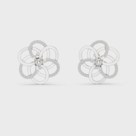 Floral diamond stud earrings in gold with round lab grown diamonds