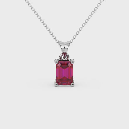 Emerald Cut Red Gemstone Solitaire Pendant in Rose Gold Four Prong Setting