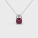 Red cushion cut gemstone pendant with diamond accent basket setting in rose gold