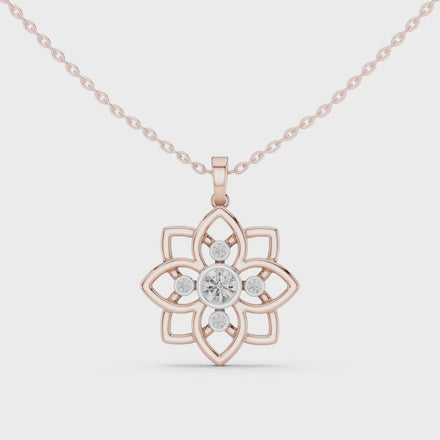 Floral diamond pendant in gold with lab grown diamonds by Signora Jewels