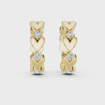 Gold heart diamond hoop earrings for women