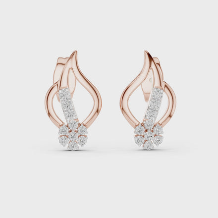 Diamond swirl stud earrings in gold with round diamonds