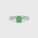 Green cushion cut solitaire ring with tulip basket setting in rose gold