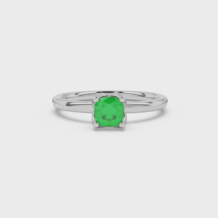 Green cushion cut solitaire ring with tulip basket setting in rose gold