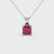 Red Asscher cut solitaire pendant in gold featuring a 5.00 MM gemstone in a four-prong basket setting