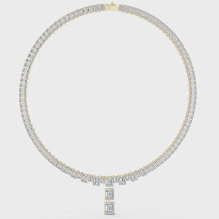 Emerald cut diamond drop necklace
